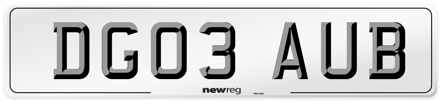 DG03 AUB Number Plate from New Reg